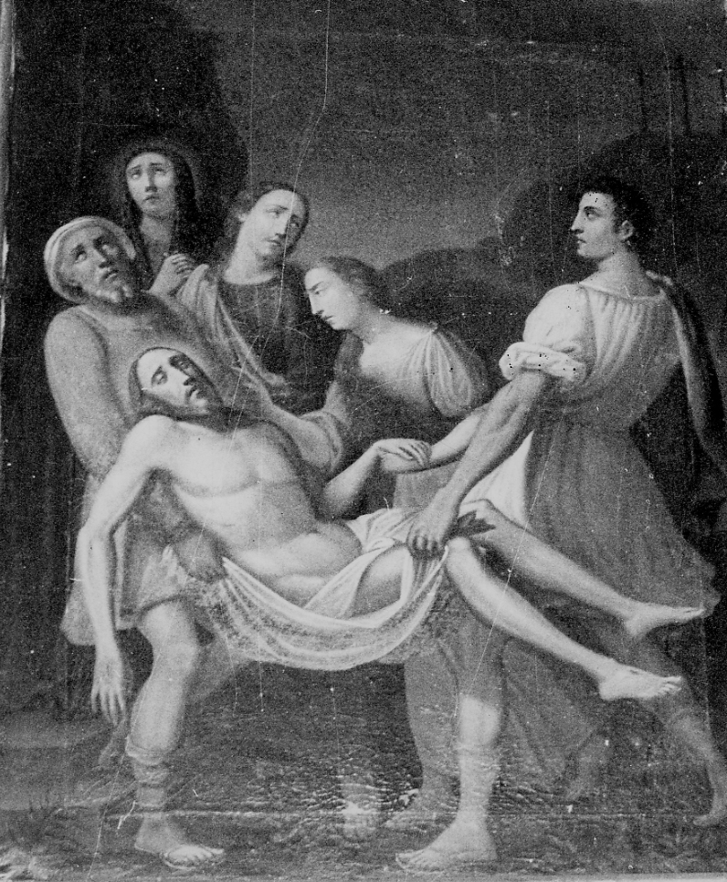 stazione XIV: Gesù deposto nel sepolcro (dipinto) - ambito piemontese (metà sec. XIX)
