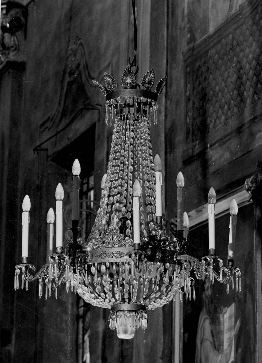 lampadario da chiesa, coppia di Bertarelli Fratelli Ditta (prima metà sec. XX)