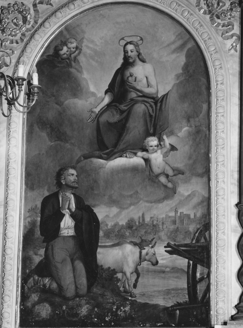 Sant'Isidoro implora la protezione del Sacro Cuore di Gesù per Cocconato (dipinto, opera isolata) - ambito Italia settentrionale (sec. XIX)