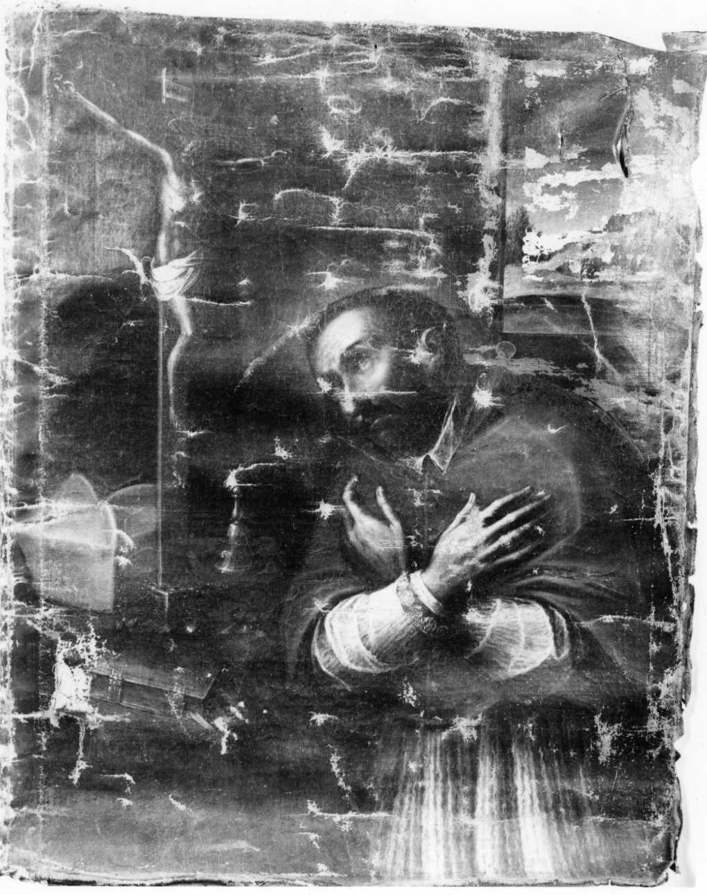 San Carlo Borromeo in adorazione della croce (dipinto, opera isolata) - ambito piemontese (metà sec. XVII)