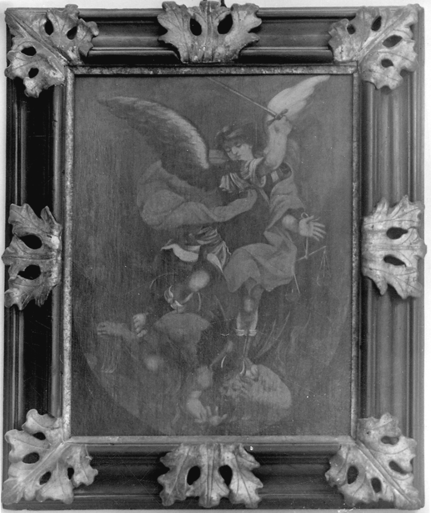 San Michele Arcangelo combatte Satana (dipinto, opera isolata) - ambito della Valsesia (secc. XVII/ XVIII)