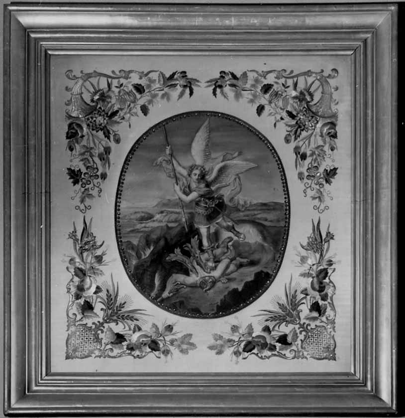 San Michele Arcangelo combatte Satana (decorazione a ricamo, opera isolata) - bottega novarese (seconda metà sec. XIX)