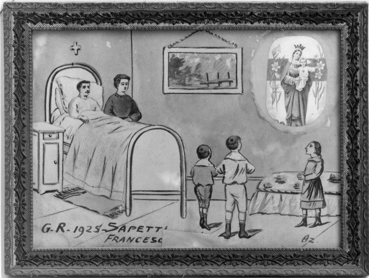 Madonna con Bambino intercede per guarigione (disegno, opera isolata) di Azeglio (secondo quarto sec. XX)