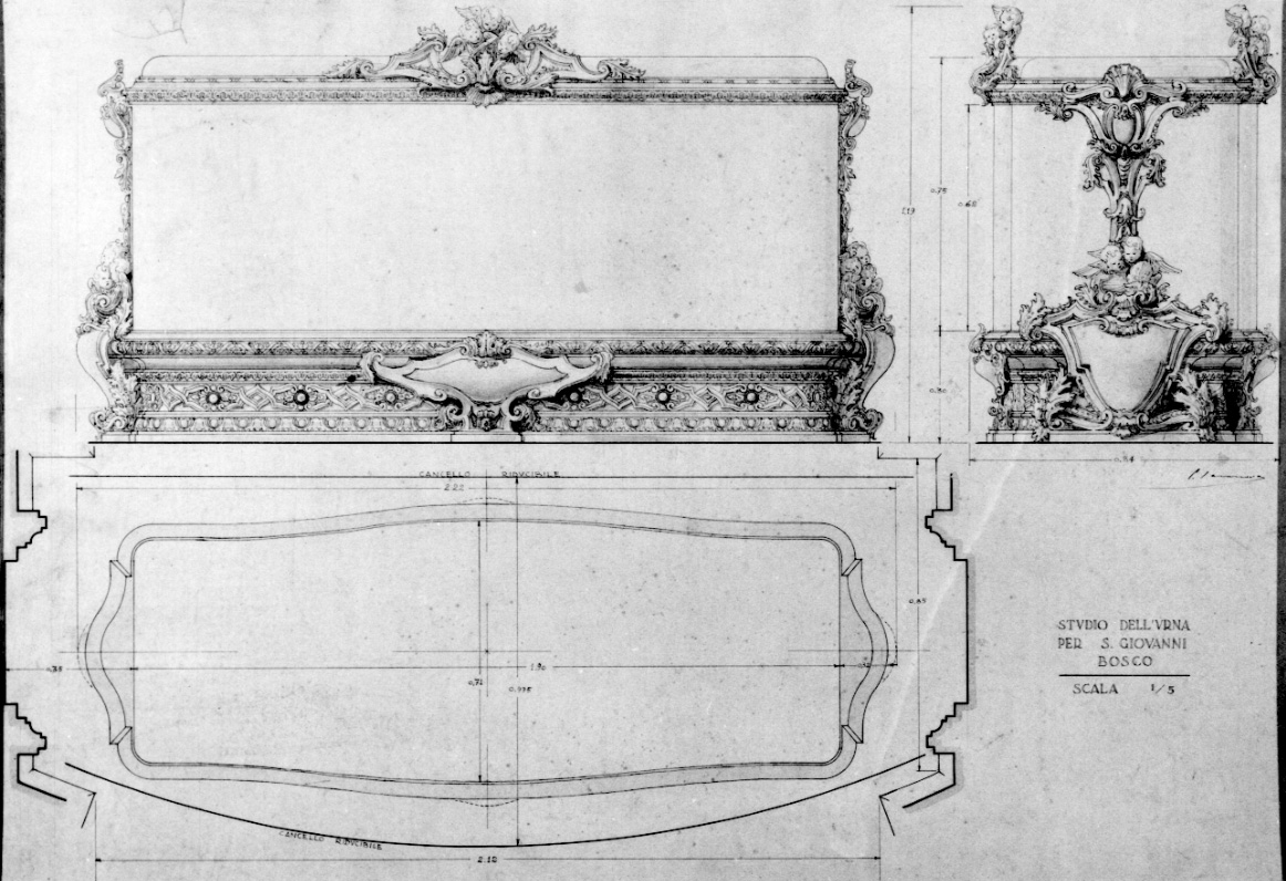 progetto di urna (disegno, opera isolata) di Casanova Giulio (primo quarto sec. XX)