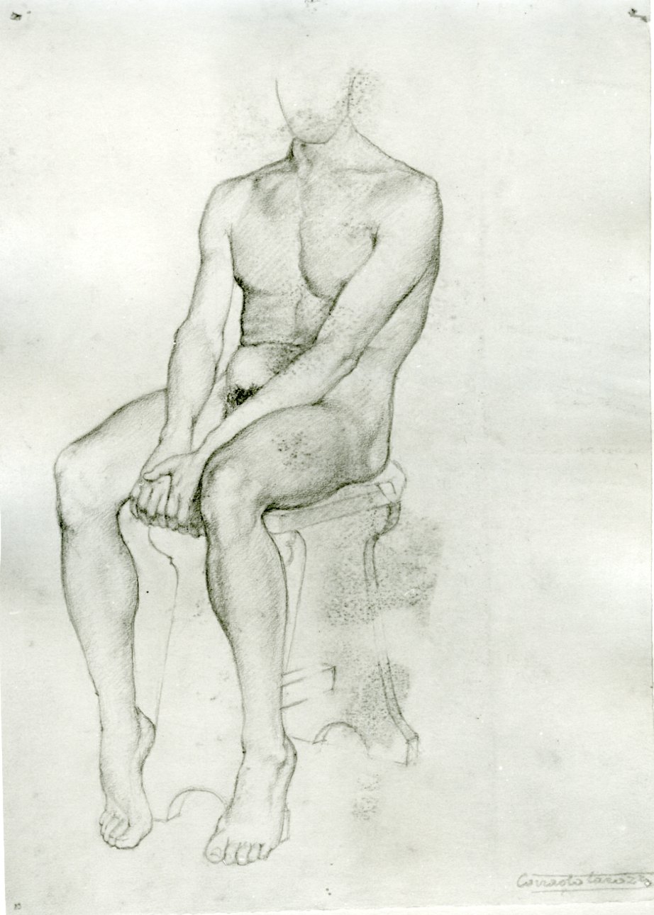 figura maschile seduta (disegno, opera isolata) di Tarozzi Corrado (secondo quarto sec. XX)