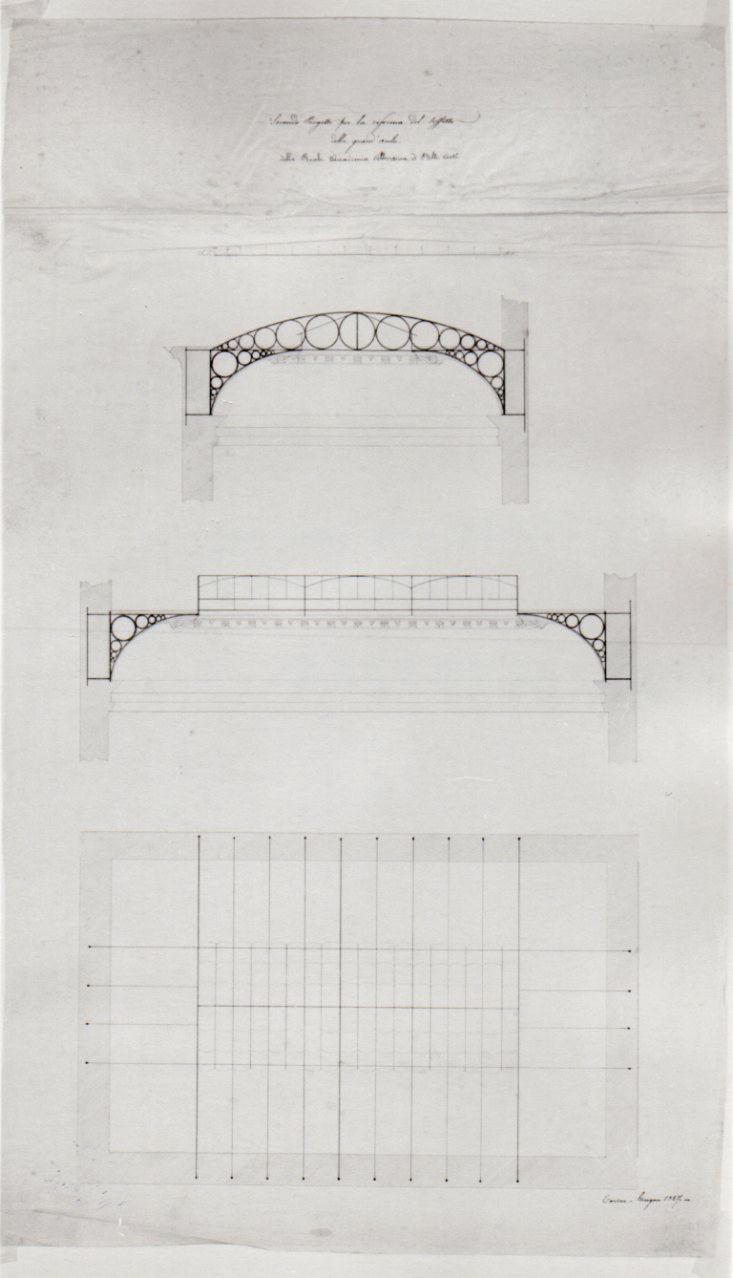 progetto del soffitto della Gran Sala della Accademia Albertina di Belle Arti di Torino (disegno, opera isolata) di Foglietti P (sec. XIX)