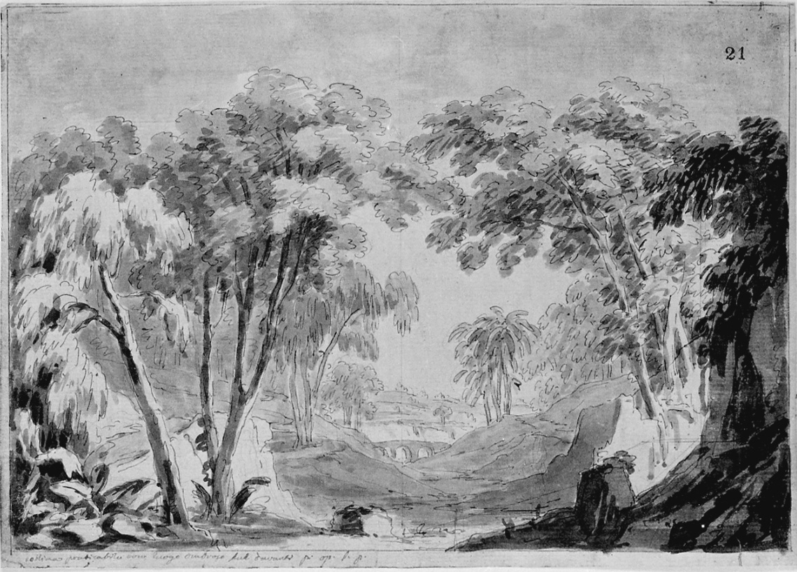 Collina praticabile con luogo ombroso, paesaggio con alberi (disegno, opera isolata) di Vacca Luigi (primo quarto sec. XIX)