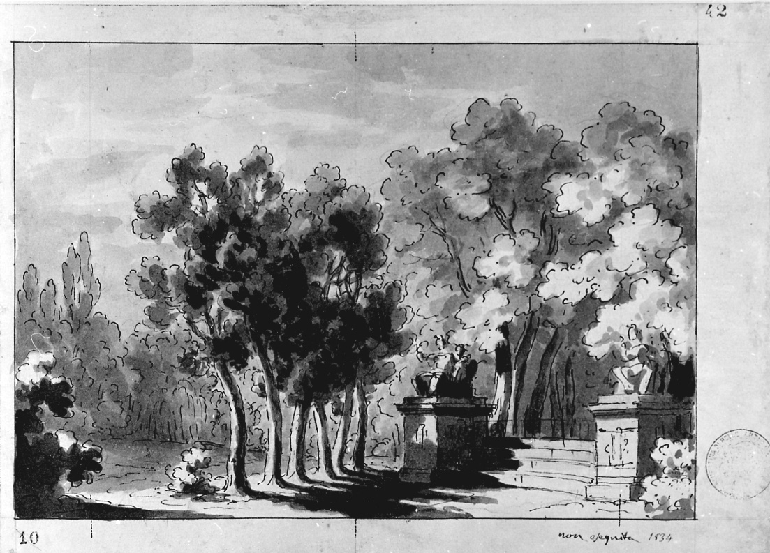 Parco, giardino con architettura (disegno, opera isolata) di Vacca Luigi (sec. XIX)