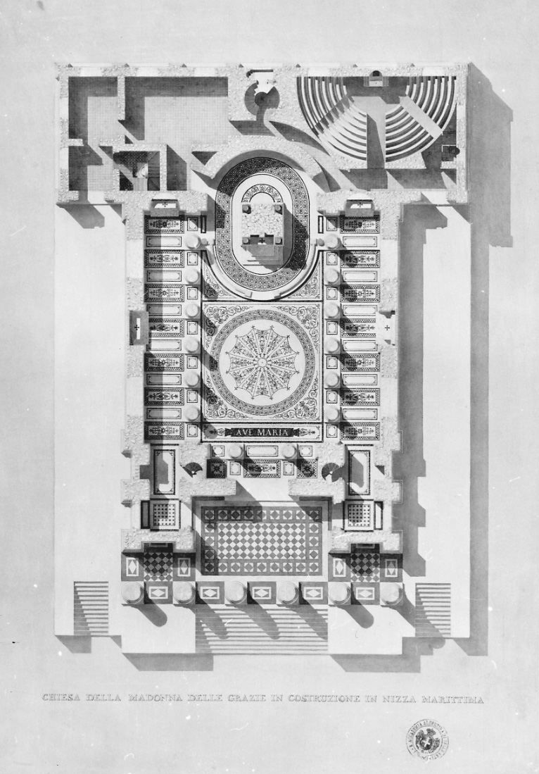 Chiesa della Madonna delle Grazie in costruzione in Nizza Marittima, pianta della chiesa della Madonna delle Grazie di Nizza (disegno, opera isolata) di Vernier G (secondo quarto sec. XIX)