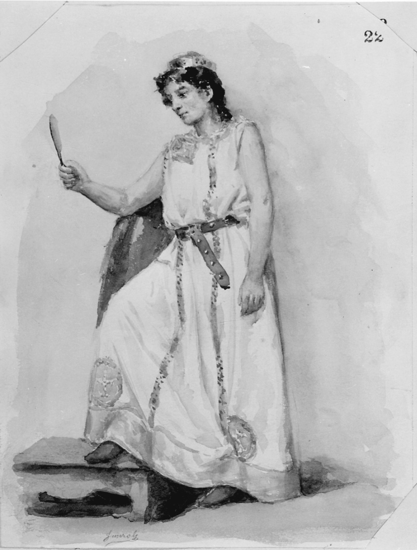 figura femminile in costume storico (disegno, opera isolata) di Fusero G (ultimo quarto sec. XIX)