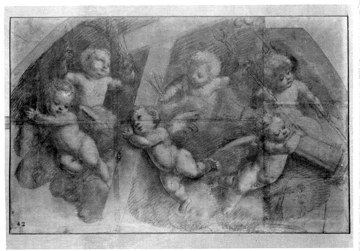 angeli con strumenti della passione (disegno, opera isolata) di Giovenone Giuseppe il Giovane (metà sec. XVI)