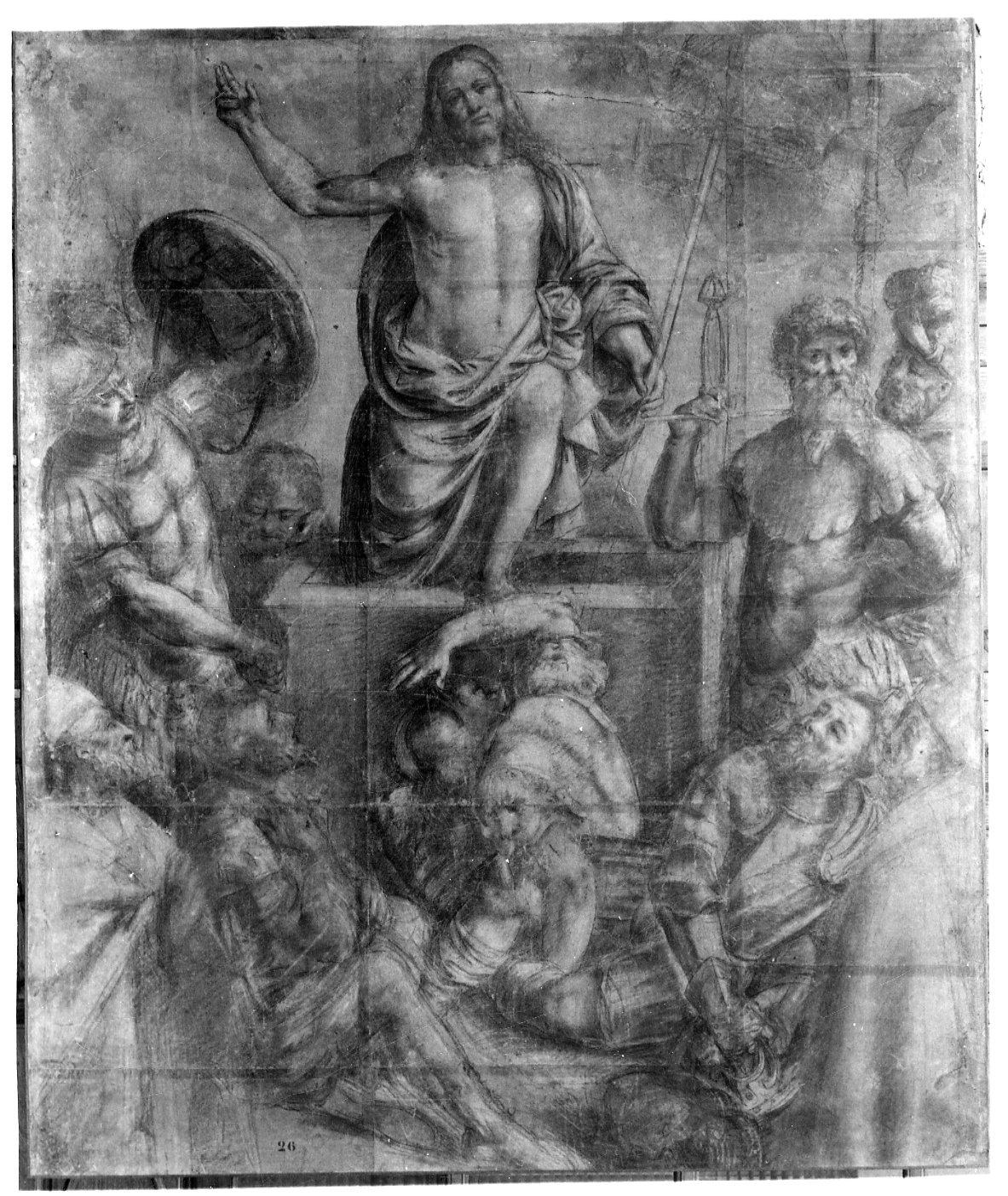 resurrezione di Cristo e Santi vescovi (disegno, opera isolata) di Giovenone Giuseppe il Giovane (metà sec. XVI)