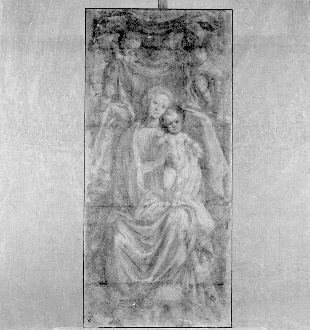 Madonna con Bambino in trono e angeli (disegno, opera isolata) di Giovenone Giuseppe il Giovane (terzo quarto sec. XVI)