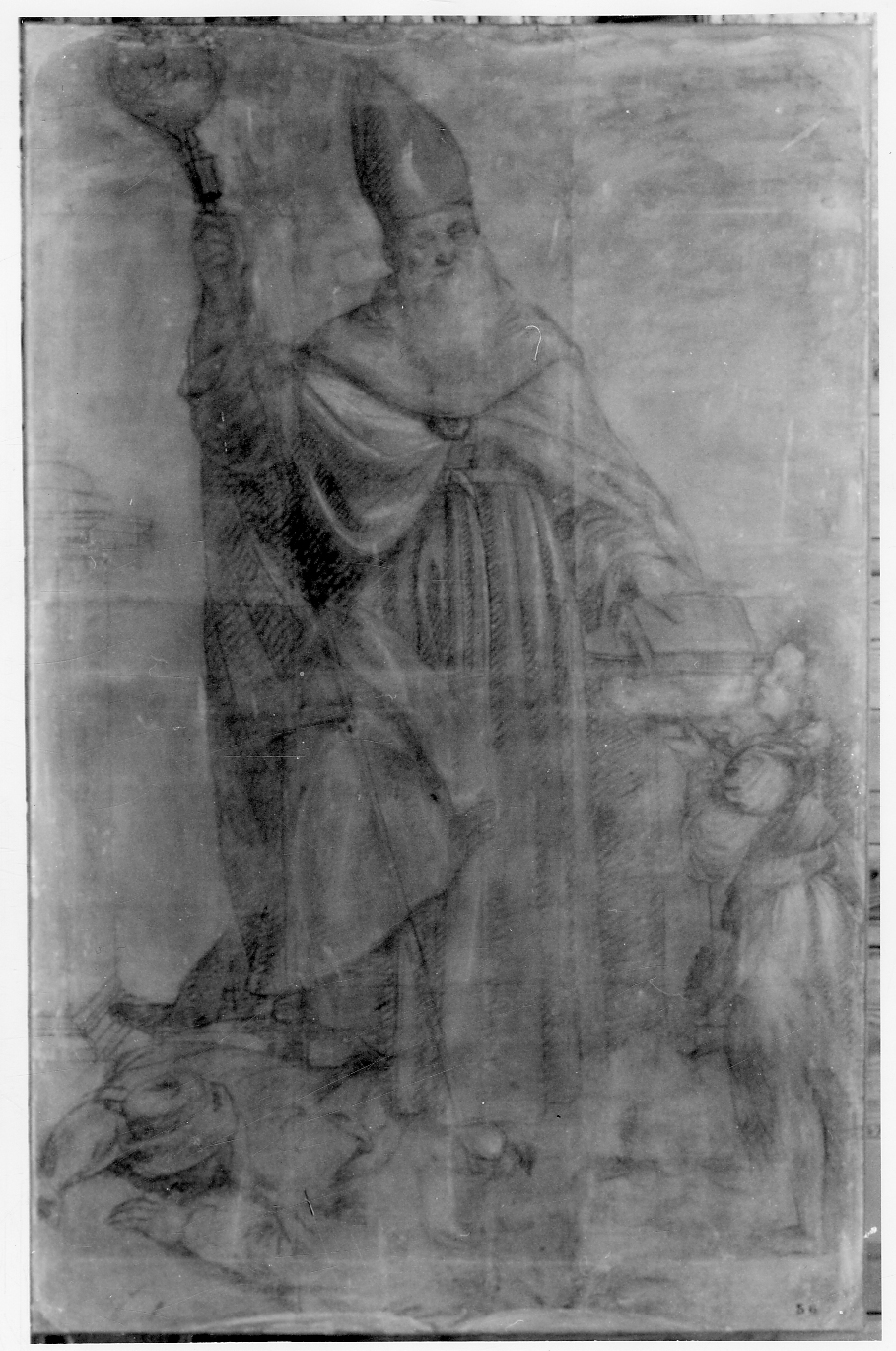 Sant'Agostino calpesta gli eretici (disegno, opera isolata) di Giovenone Giuseppe il Giovane (bottega) (fine sec. XVI)