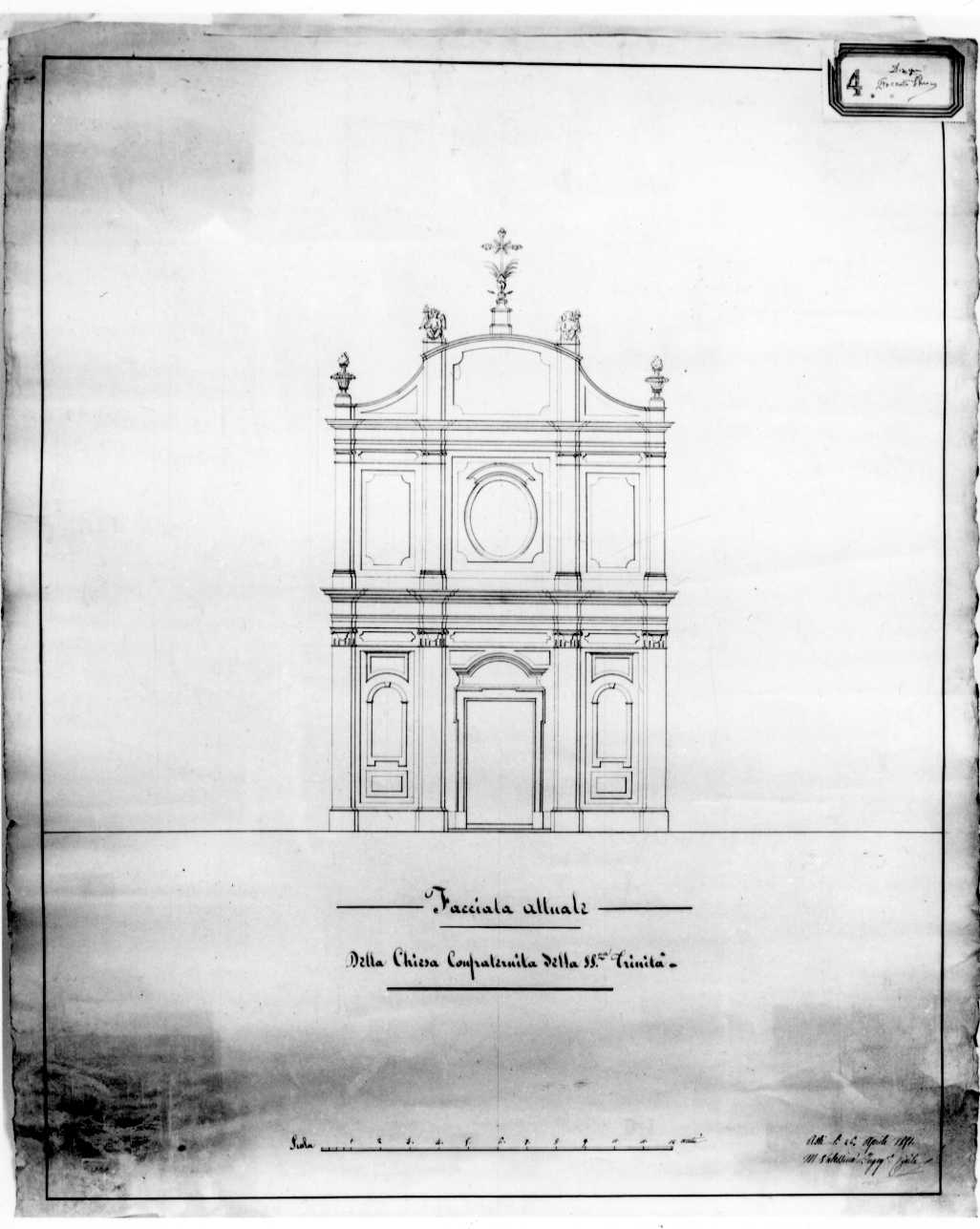 progetto facciata della Confraternita di Santissima Trinità e Sant'Evasio (disegno, opera isolata) di Valessina M (metà sec. XIX)