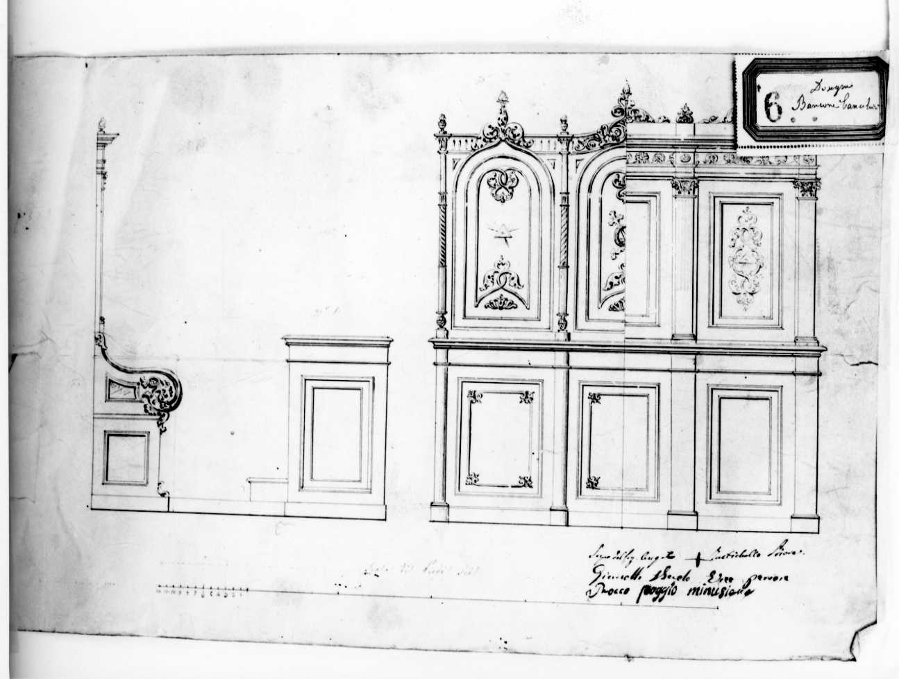 progetto per banco dei cancellieri (disegno, opera isolata) di Poggio Rocco (metà sec. XIX)