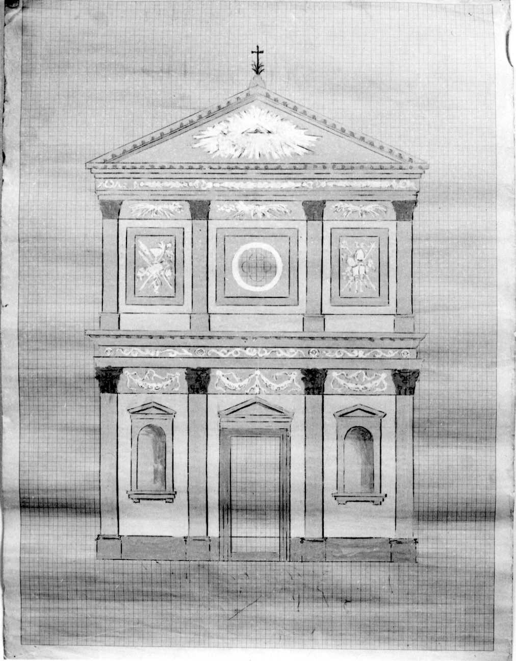 progetto prospetto facciata della Chiesa della Confraternita di SS. Trinità e Sant'Evasio (disegno, opera isolata) - ambito astigiano (prima metà sec. XX)