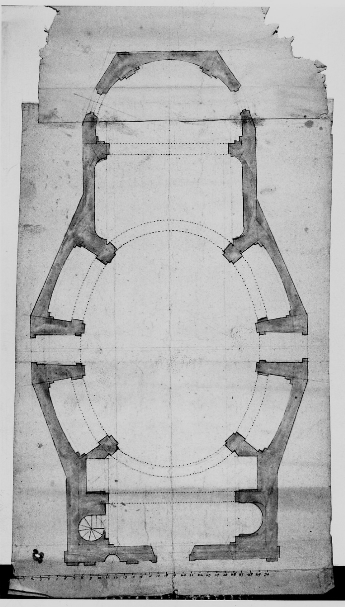 pianta di chiesa (disegno, opera isolata) di Fontana fratelli (attribuito) (metà sec. XVIII)