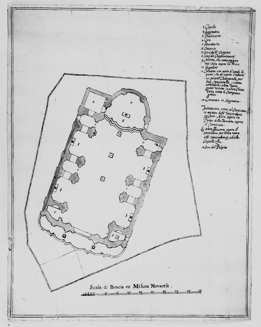 pianta di chiesa (disegno, opera isolata) di Guilini Pietro (attribuito) (metà sec. XVIII)
