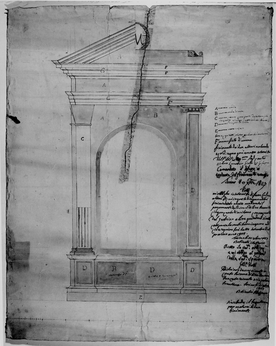 prospetto di ancona (disegno, opera isolata) di Bottinelli Stefano (secondo quarto sec. XIX)