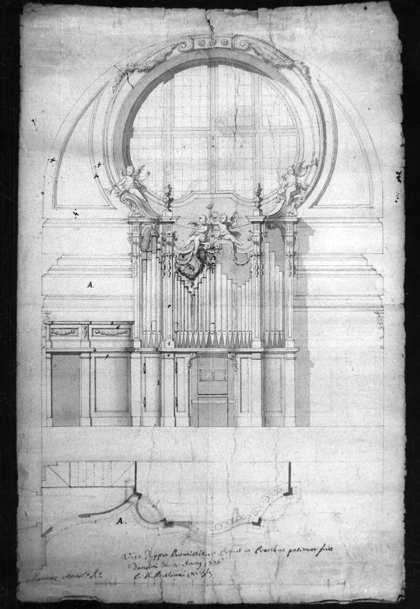 progetto d'organo (disegno, opera isolata) di Martinez Francesco (ultimo quarto sec. XVIII)