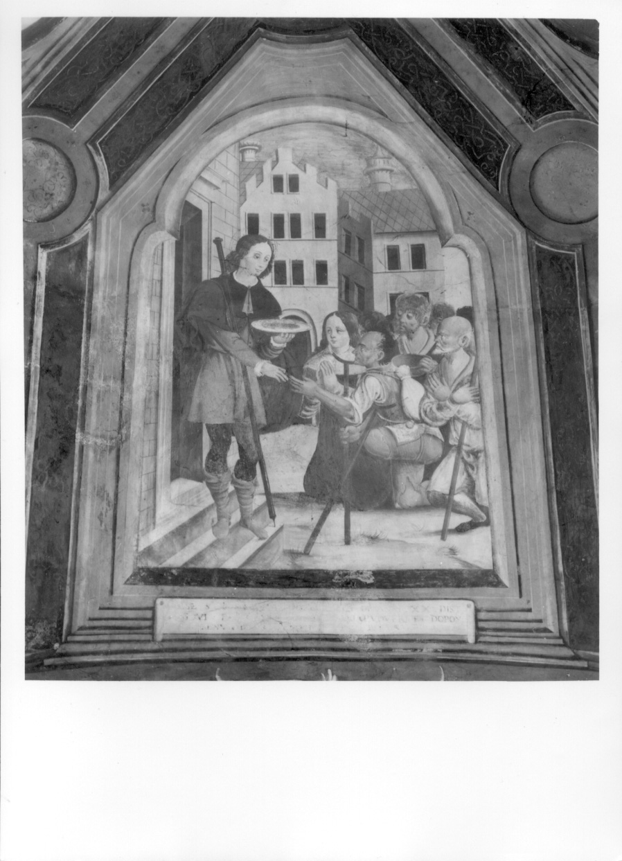 San Rocco distribuisce i suoi beni ai poveri (dipinto, elemento d'insieme) di Zanetti Antonio detto Bugnate (terzo quarto sec. XVI)