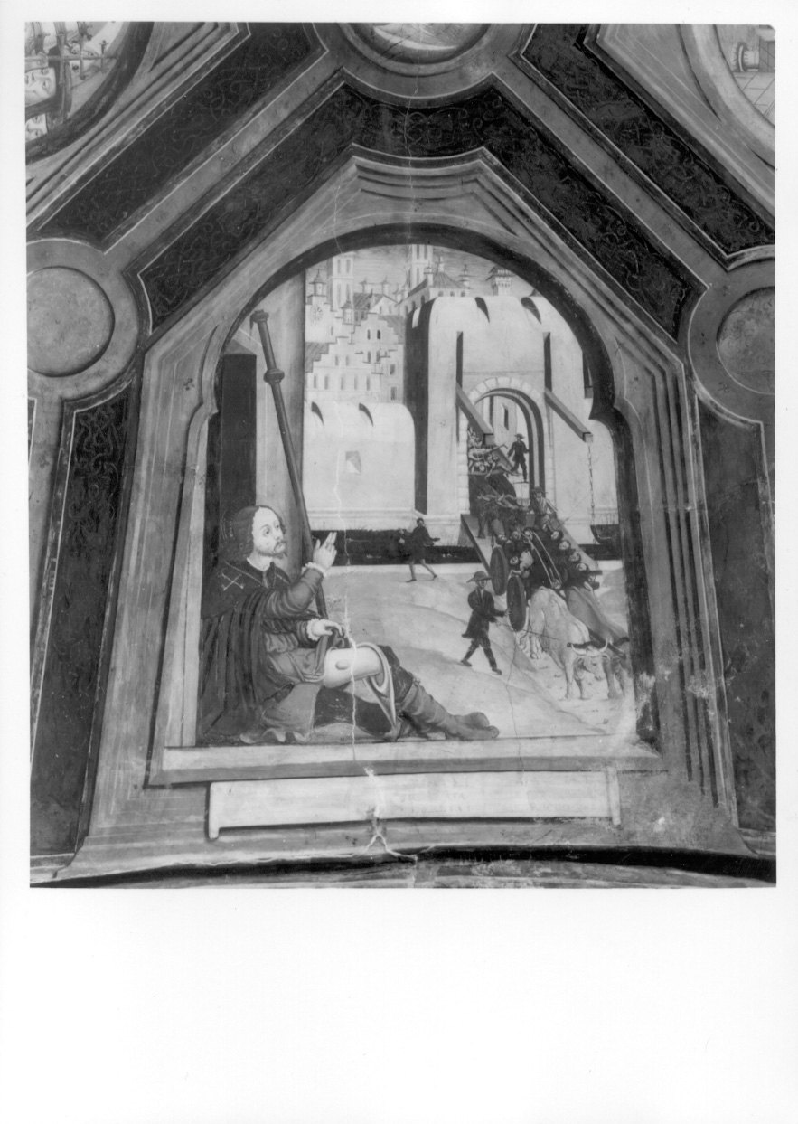 San Rocco benedice i morti di peste trasportati fuori le mura di Piacenza (dipinto, elemento d'insieme) di Zanetti Antonio detto Bugnate (terzo quarto sec. XVI)