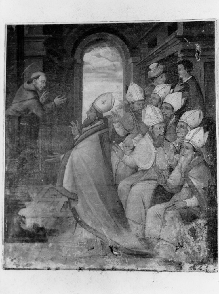 San Francesco d'Assisi predica davanti a papa Onorio III (dipinto) - ambito Italia centrale (sec. XVII)