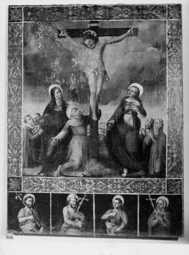 crocifissione di Cristo con la Madonna e santi (dipinto) - ambito Italia centrale (sec. XVII)