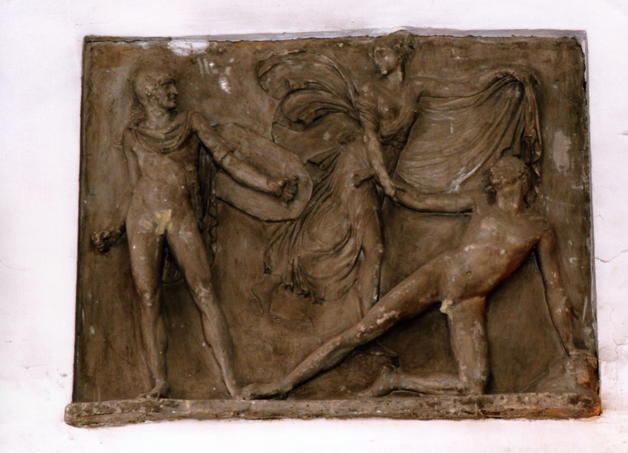 Enea ferito da Diomede e soccorso da Venere (rilievo) di Angelini Tito (sec. XIX)