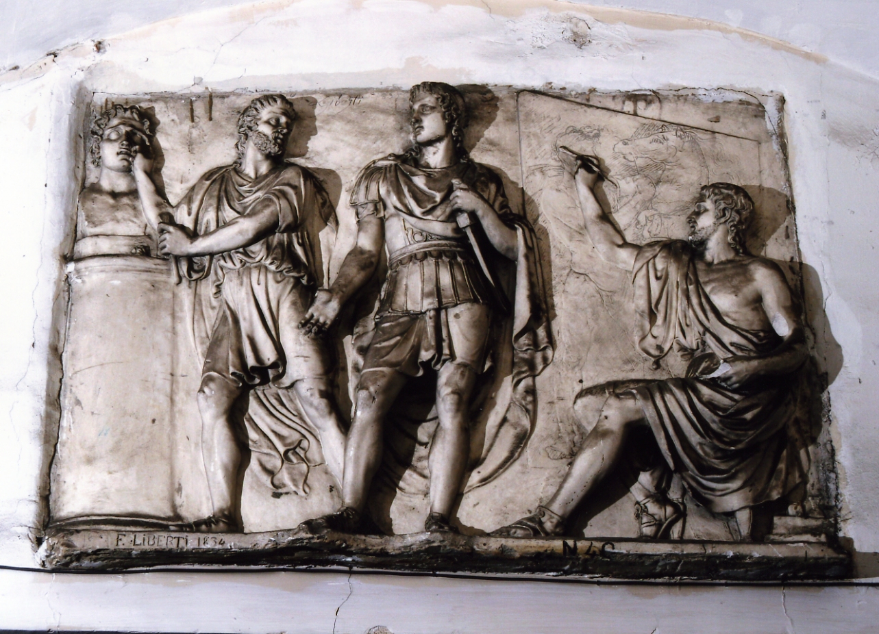 Alessandro il Grande ritratto da Prassitele ed Apelle (rilievo) di Liberti Francesco (sec. XIX)