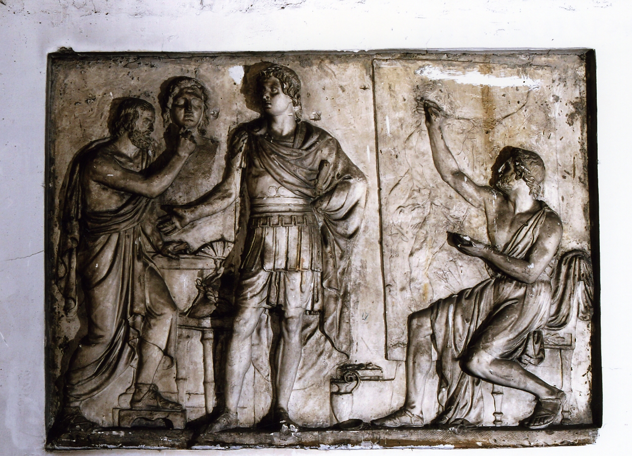 Alessandro il Grande ritratto da Prassitele ed Apelle (rilievo) di Leone Giustino (sec. XIX)
