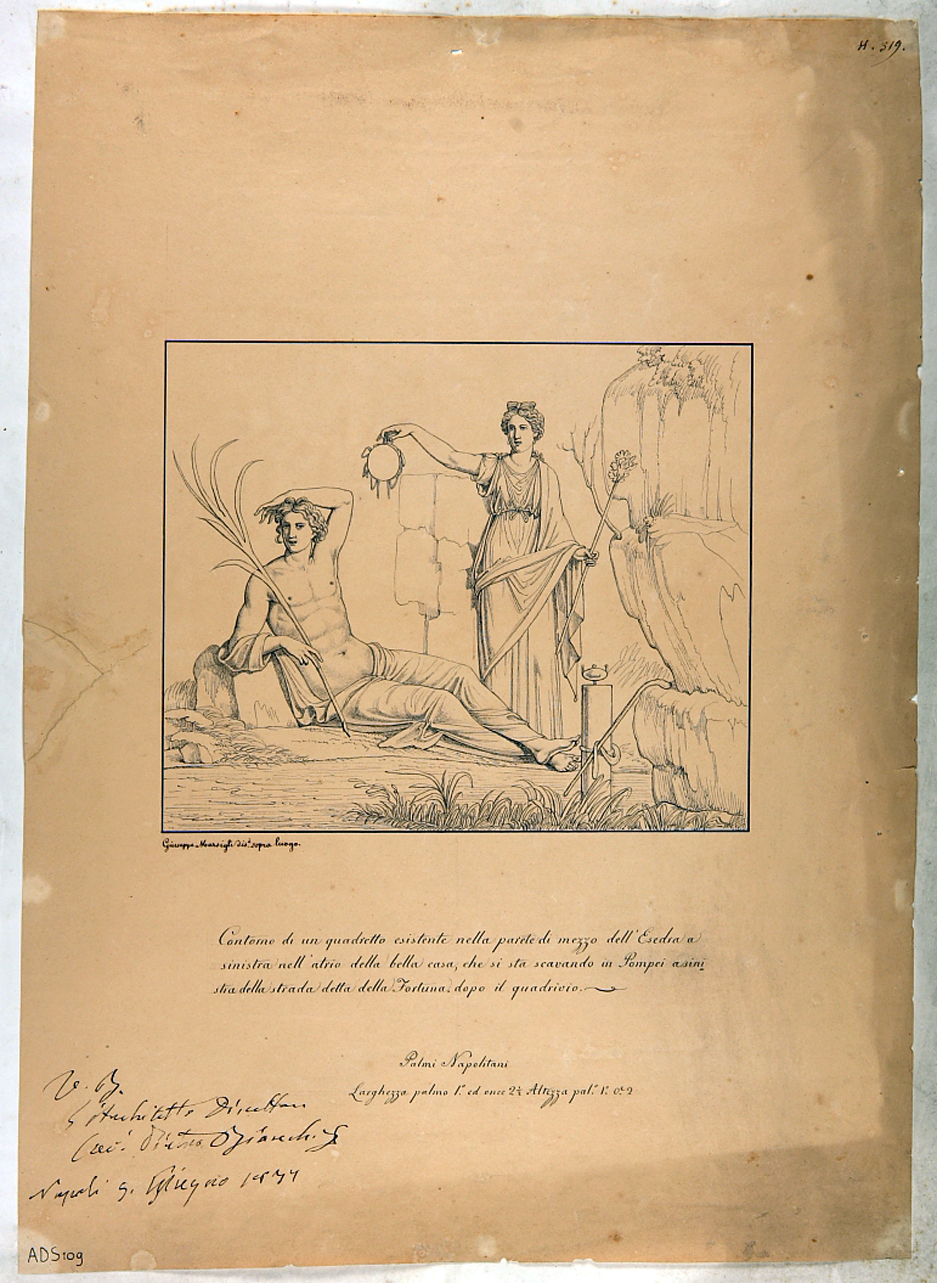 divinità fluviale e menade (disegno) di Marsigli Giuseppe (secondo quarto sec. XIX)