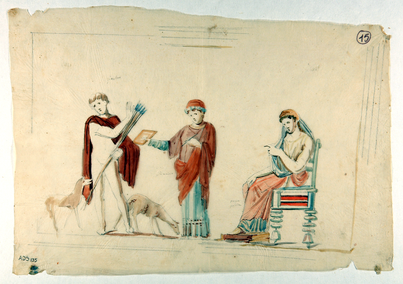Fedra, Ippolito e la nutrice (disegno) di Marsigli Giuseppe (secondo quarto sec. XIX)