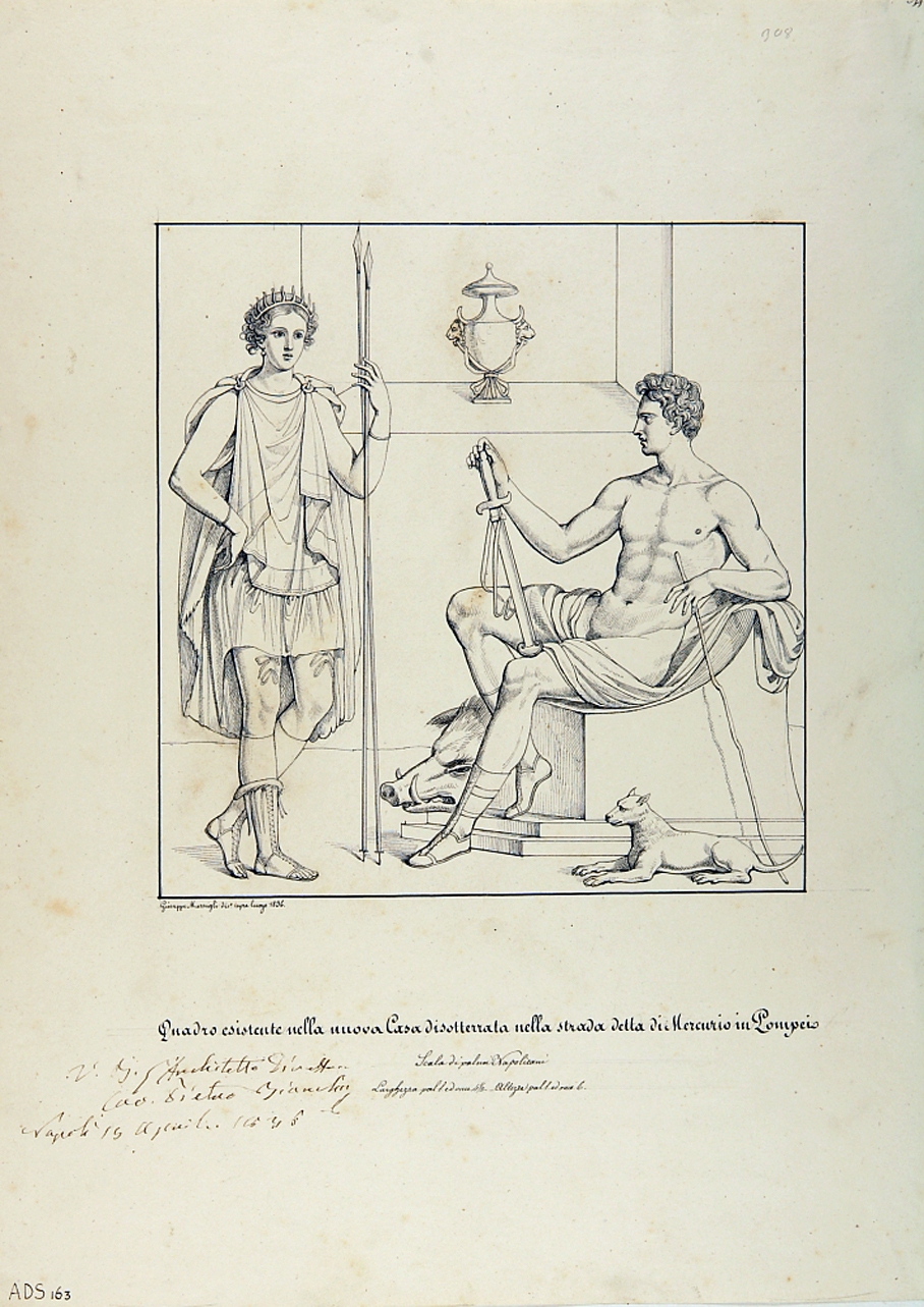 Artemide con compagno di caccia (disegno) di Marsigli Giuseppe (secondo quarto sec. XIX)