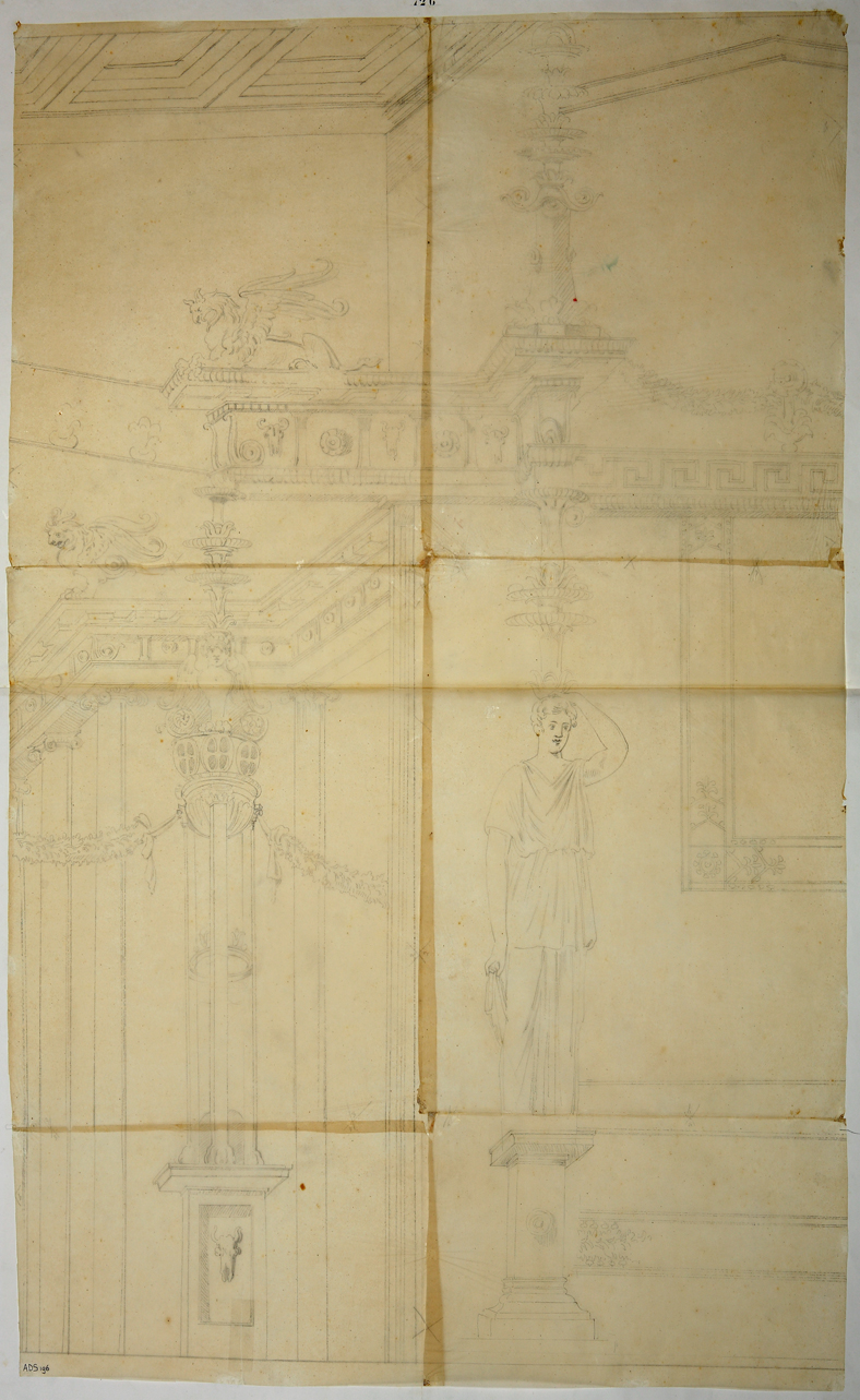 particolari di pittura parietale (disegno) di Ala Antonio (terzo quarto sec. XIX)