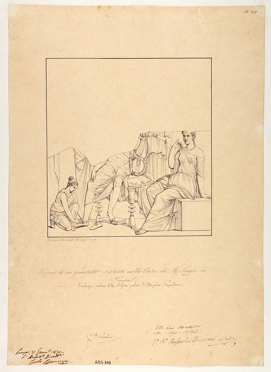 vestizione di un liricine (disegno) di Marsigli Giuseppe (secondo quarto sec. XIX)