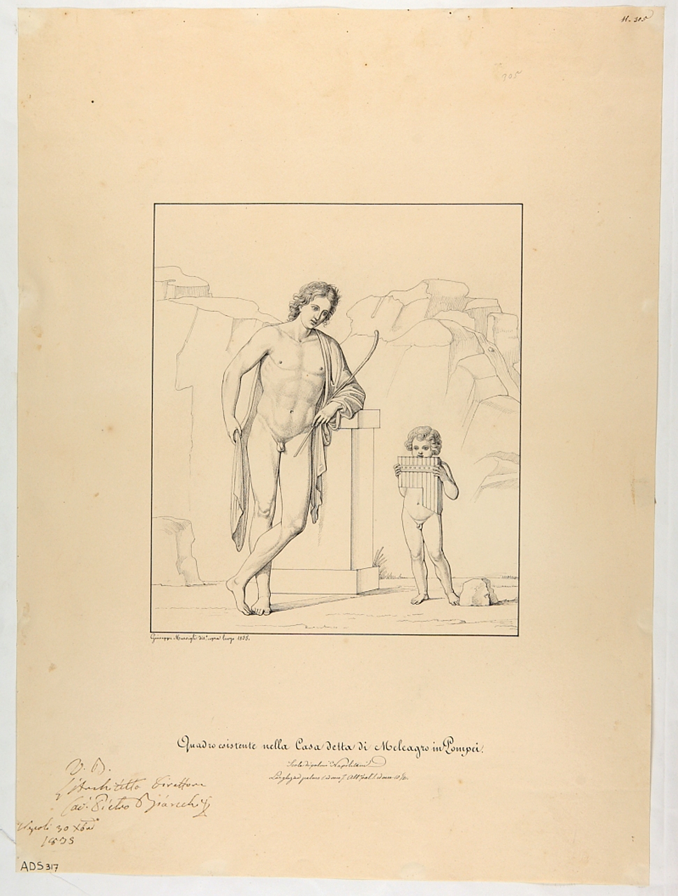 satiro con fanciullo (disegno) di Marsigli Giuseppe (secondo quarto sec. XIX)