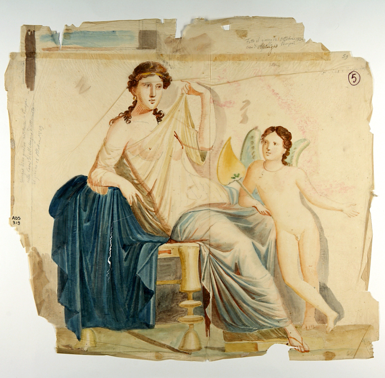 figura femminile e amorino (disegno) di Marsigli Giuseppe (secondo quarto sec. XIX)
