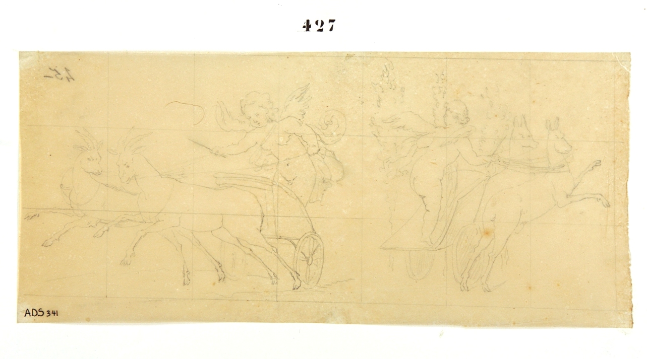 amorini su bighe (disegno) di Ala Antonio (secondo quarto sec. XIX)