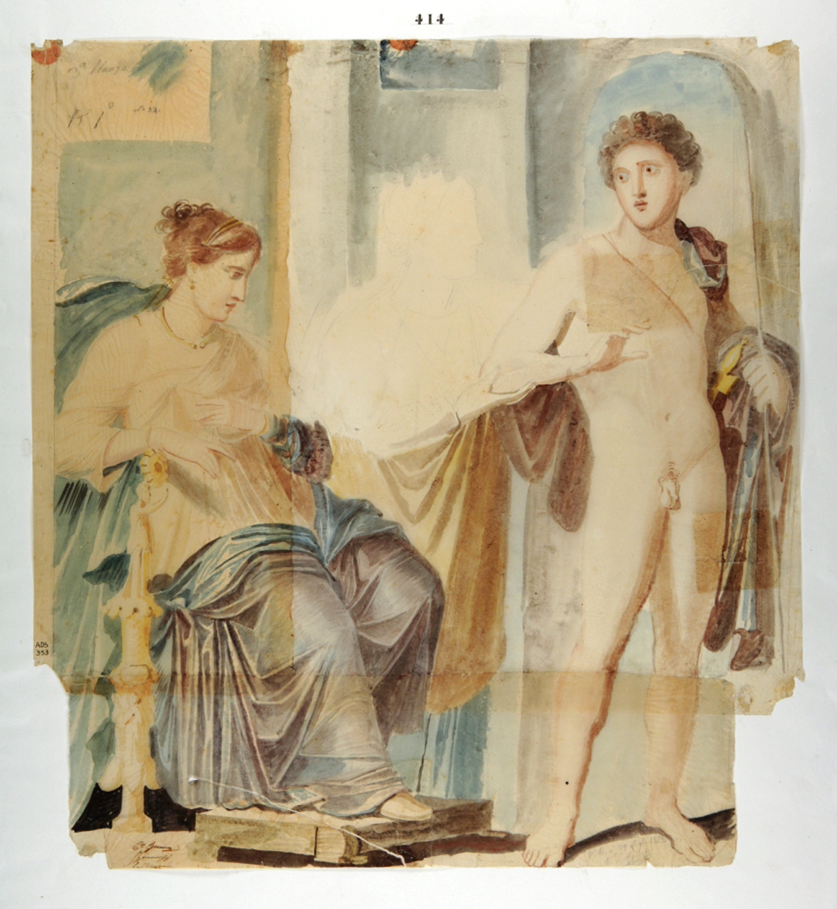 Fedra, Ippolito e la nutrice (disegno) di Marsigli Giuseppe (secondo quarto sec. XIX)