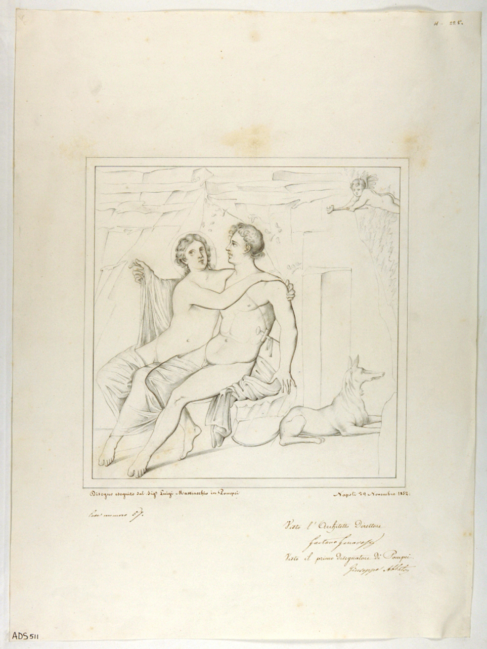 coppia con cane (disegno) di Mastracchio Luigi (terzo quarto sec. XIX)
