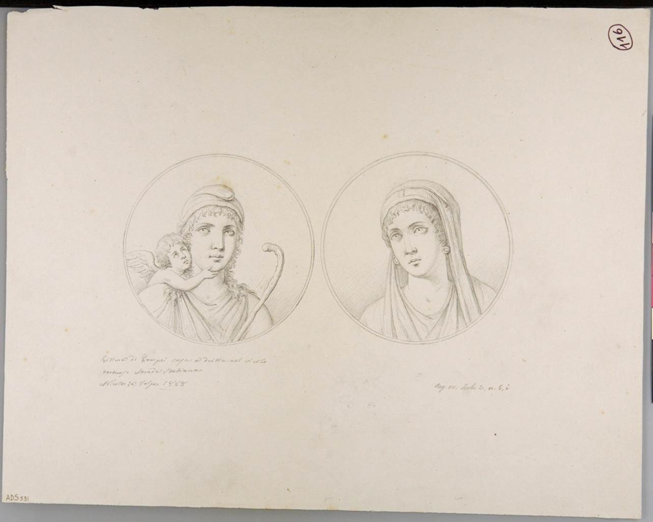 medaglioni con busti (disegno) di La Volpe Nicola (terzo quarto sec. XIX)