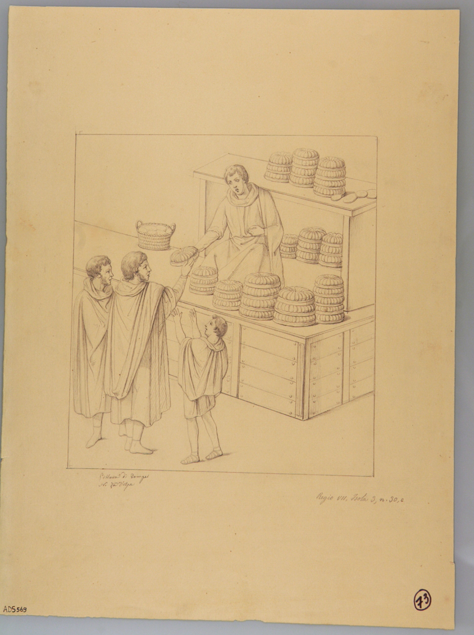 Vendita di pane, largizione di pane (disegno) di La Volpe Nicola (terzo quarto sec. XIX)