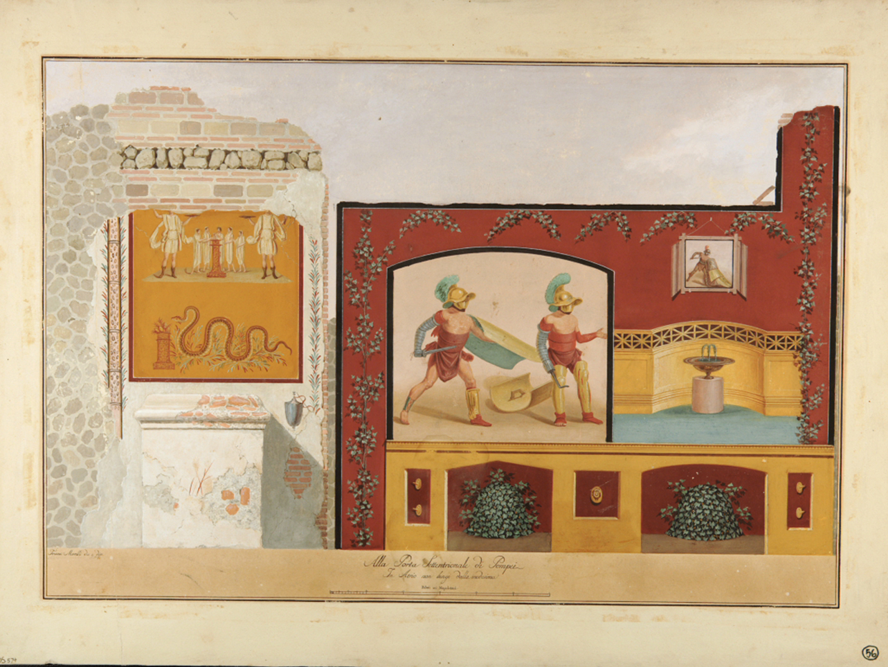 pittura di larario e quadro con gladiatori (disegno) di Morelli Francesco (primo quarto sec. XIX)