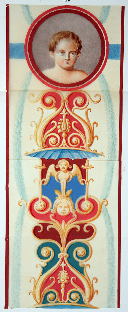 candelabro sormontato da medaglione con busto (disegno) - ambito napoletano (seconda metà sec. XIX)