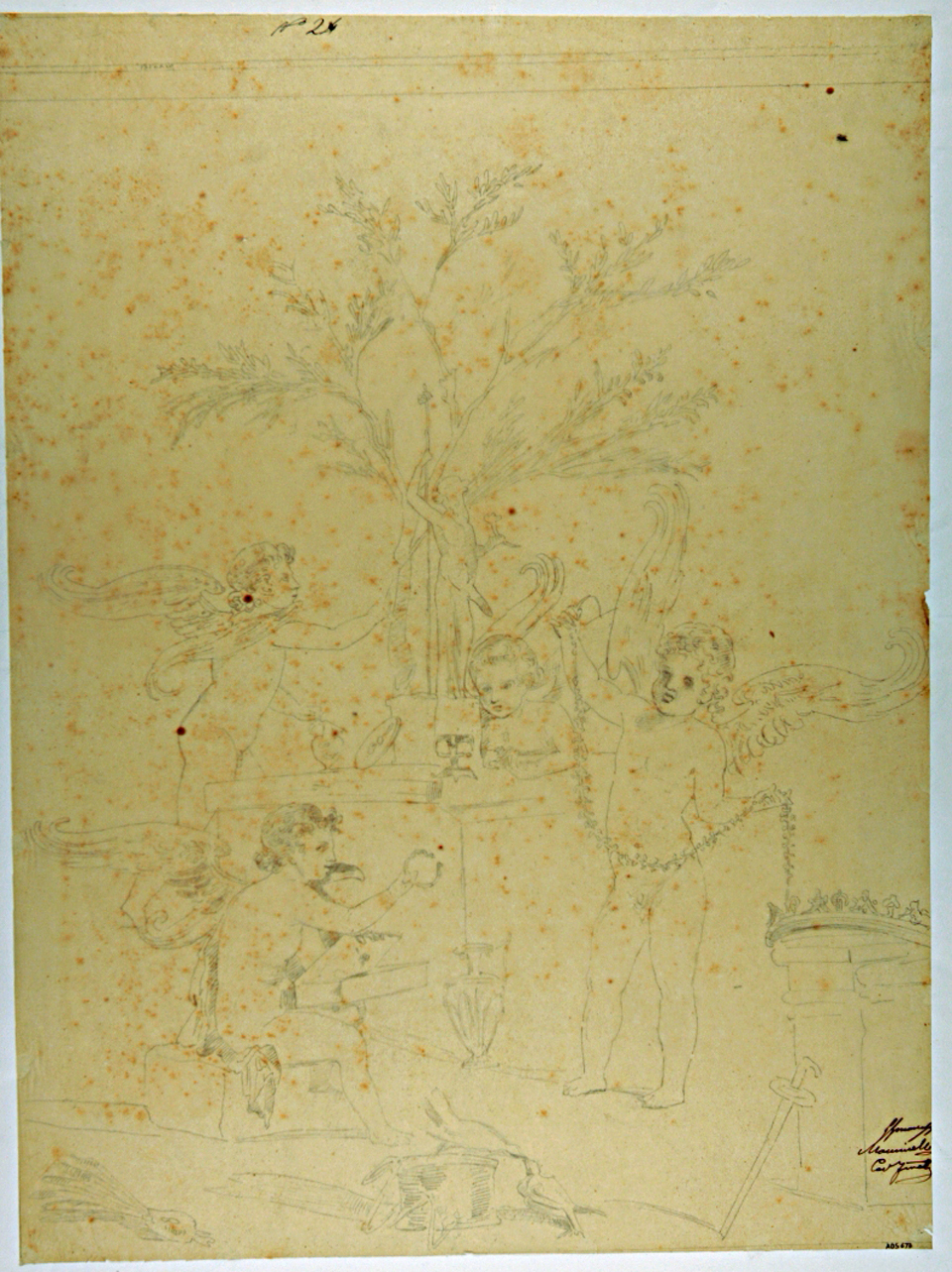 amorini sacrificanti (disegno) di Mastracchio Michele (secondo quarto sec. XIX)