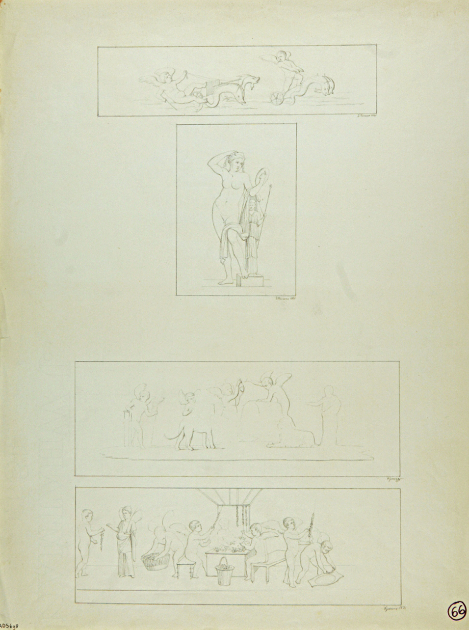 scene con amorini (disegno) di Discanno Geremia (terzo quarto sec. XIX)
