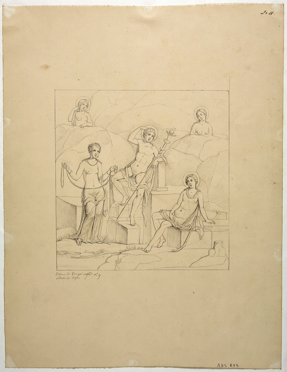 gara tra divinità della luce, Dioniso, Venere, Espero (disegno) di La Volpe Nicola (seconda metà sec. XIX)