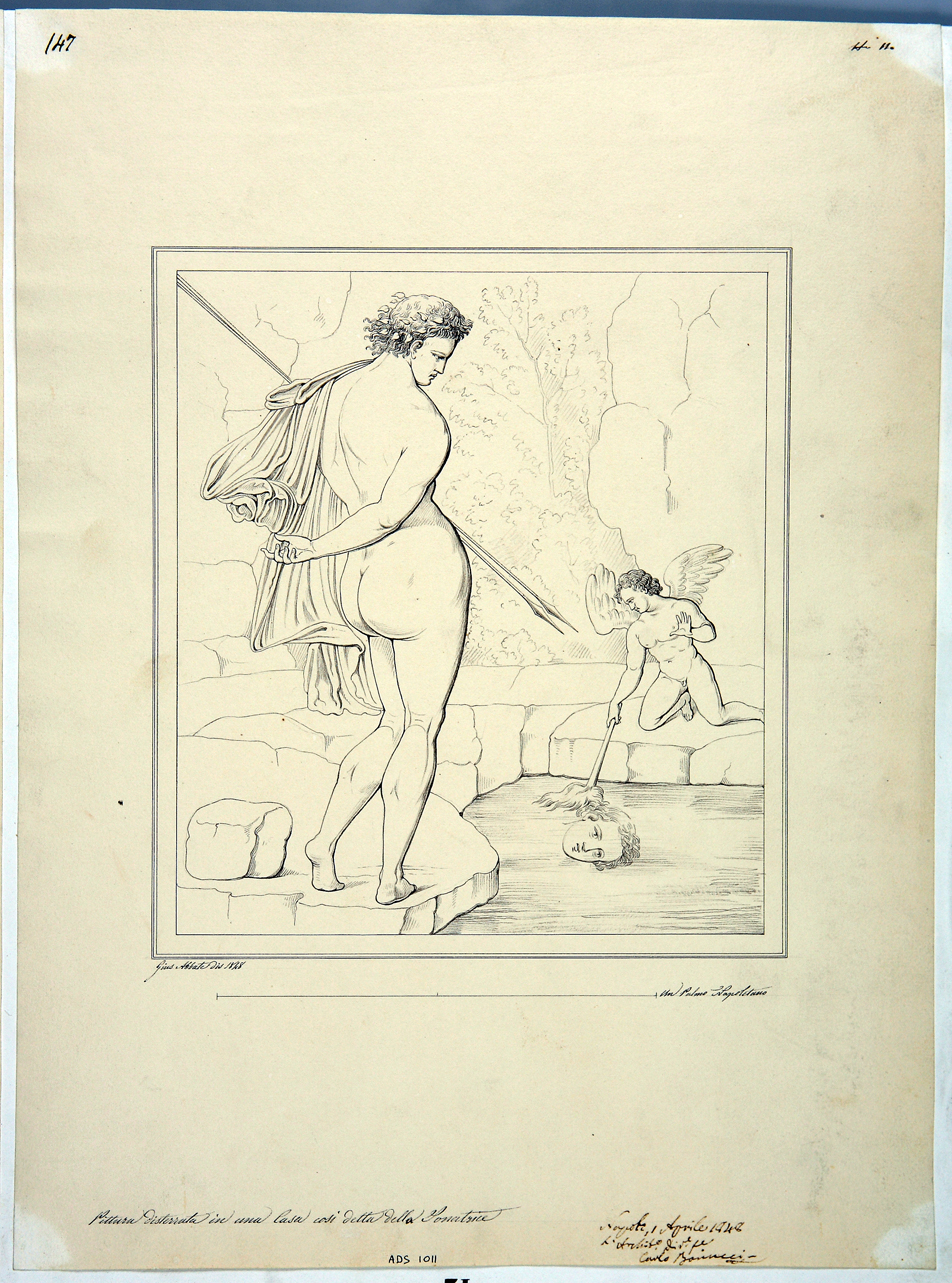 Narciso con amorino (disegno) di Abbate Giuseppe (secondo quarto sec. XIX)